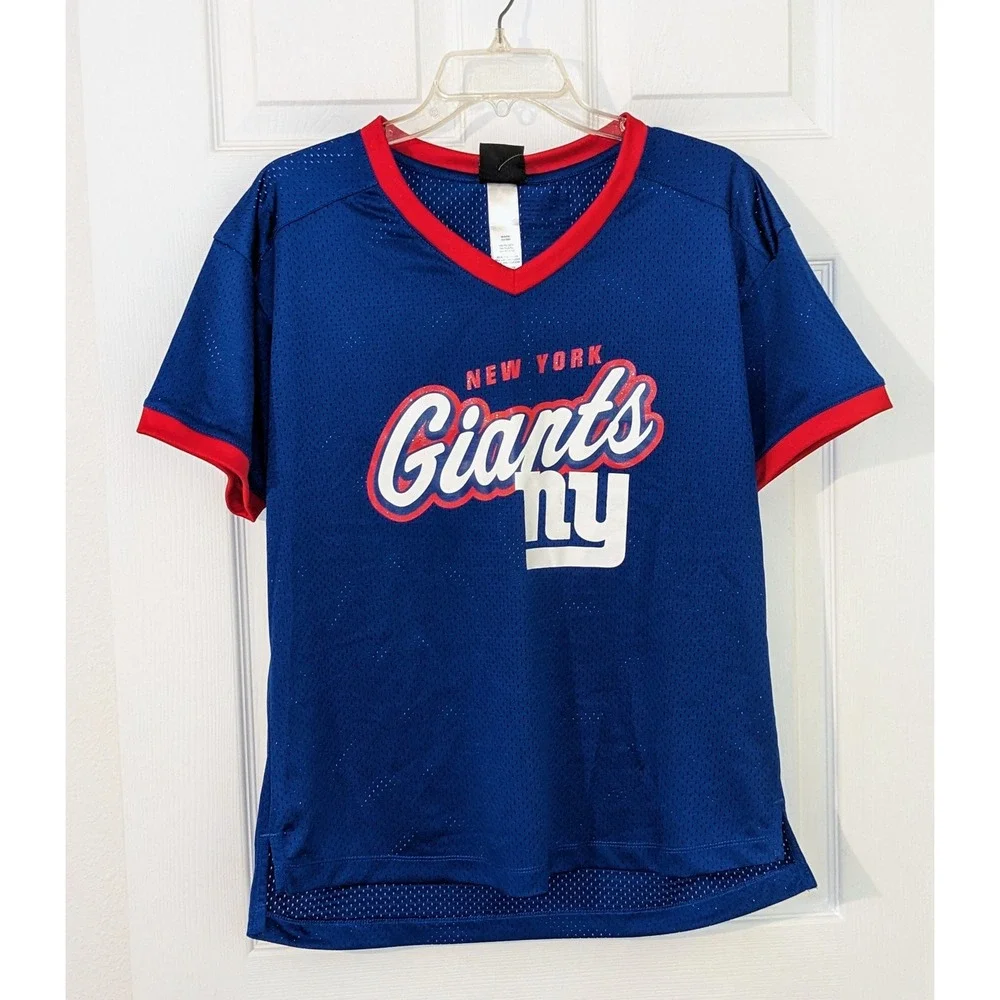 NFL Team Apparel New York Giants Jersey V-Neck Short Sleeve Girls Large NWT - Picture 2 of 10